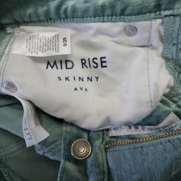 LUCKY BRAND Womens 00 Ava Antartica Sea Foam Crushed Velvet Skinny Jeans Pants - Picture 5 of 16